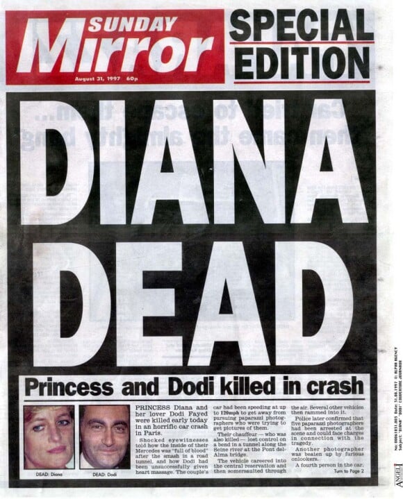 La presse britannique en deuil à la mort de Lady Di, survenue le 31 ao^put 1997 à Paris