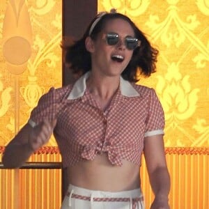 Kristen Stewart et Jesse Eisenberg sur le tournage d'un film de Woody Allen à Los Angeles, le 25 août 2015