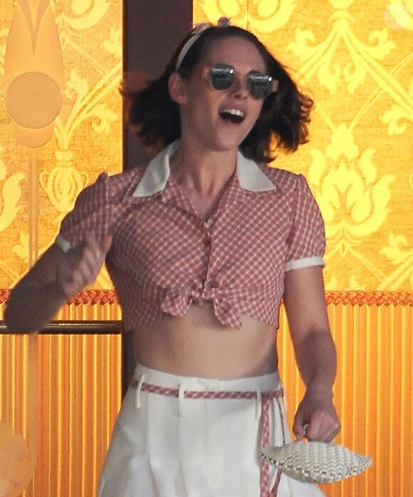 Kristen Stewart et Jesse Eisenberg sur le tournage d'un film de Woody Allen à Los Angeles, le 25 août 2015