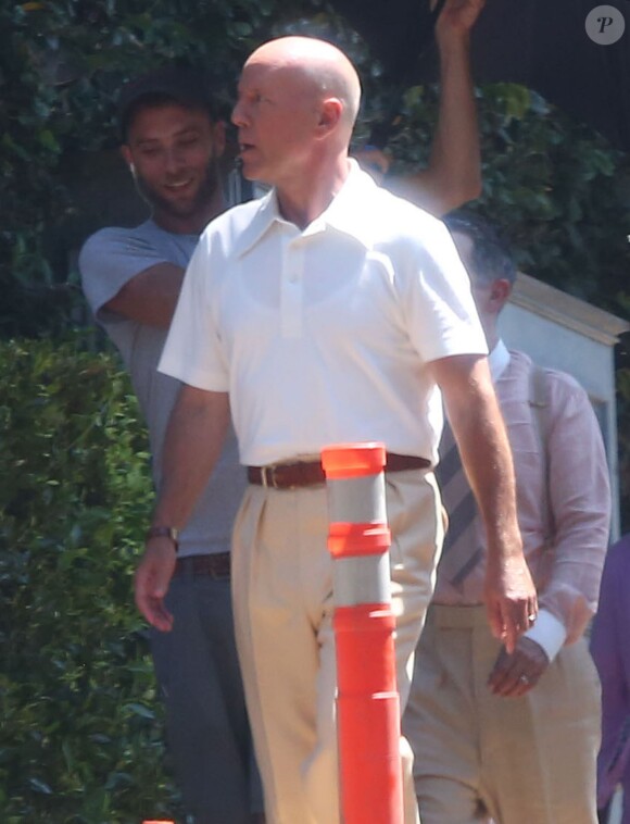 Exclusif - Bruce Willis - Tournage du nouveau film de Woody Allen à Los Angeles, le 17 août 2015.