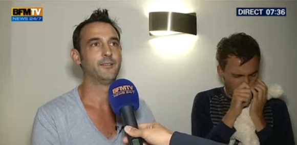 Bertrand Chameroy et son faux papa, sur BFMTV, le mardi 1er septembre 2015.