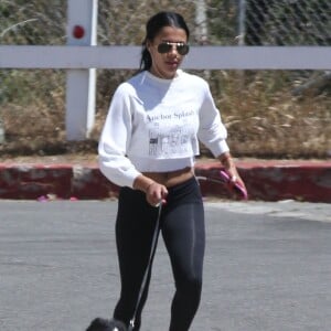 Exclusif - Sami Miro en promenade en compagnie de son chien à Los Angeles Le 18 avril 2015