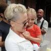 Pink et sa fille Willow sortant du TriBeCa Hotel à New York, le 9 septembre 2015.