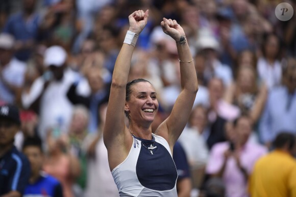 Flavia Pennetta après sa finale victorieuse de l'US Open à l'USTA Billie Jean King National Tennis Center de Flushing dans le Queens à New York, le 12 septembre 2015