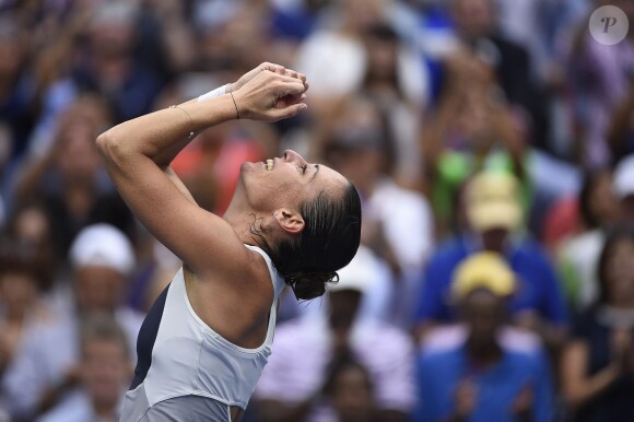 Flavia Pennetta après sa finale victorieuse de l'US Open à l'USTA Billie Jean King National Tennis Center de Flushing dans le Queens à New York, le 12 septembre 2015