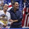 Flavia Pennetta et Roberta Vinci après leur finale de l'US Open remportée par la première à l'USTA Billie Jean King National Tennis Center de Flushing dans le Queens à New York, le 12 septembre 2015