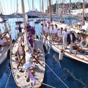 Le prince Albert II de Monaco au Yacht Club de Monaco le 11 septembre 2015 pour une revue d'effectifs dans le cadre de la 12e Monaco Classic Week.