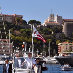 Le prince Albert II de Monaco au Yacht Club de Monaco le 11 septembre 2015 pour une revue d'effectifs dans le cadre de la 12e Monaco Classic Week.