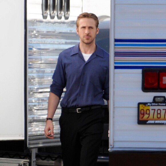 Emma Stone et Ryan Gosling sur le tournage du film "La La Land" à Los Angeles, le 31 août 2015.