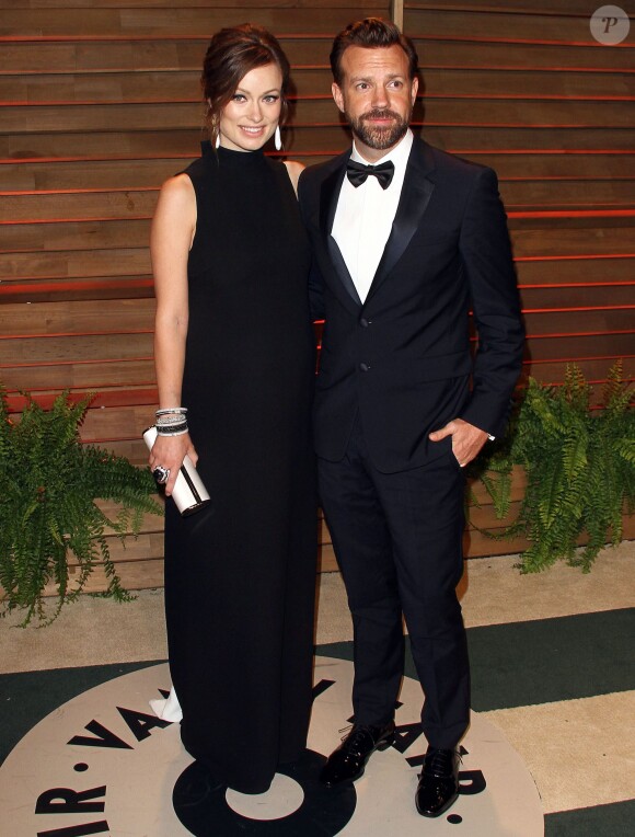 Olivia Wilde (enceinte) et Jason Sudeikis - Arrivées des people à la soirée Vanity Fair après la 86 ème cérémonie des Oscars le 2 mars 2014