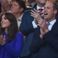 La duchesse de Cambridge Kate Middleton et le prince William lors de la cérémonie d'ouverture de la Coupe du monde de rugby à Londres le 18 septembre 2015.