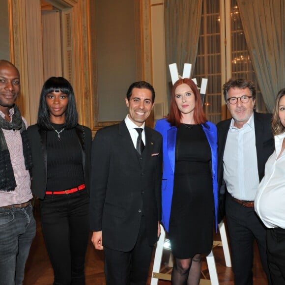 Harry Roselmack et sa femme Chrislaine, Gabriele Lombardo (DG du Shangri-La's Le Touessrok Resort & Spa), Audrey Fleurot enceinte, François Cluzet, Anne Marivin enceinte - Soirée à l'hôtel Shangri-La de Paris pour présenter la réouverture prochaine (le 1er novembre 2015) de l'hôtel Shangri-La's Le Touessrok Resort & Spa à l'île Maurice, le 22 septembre 2015.