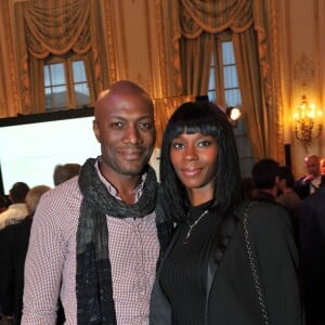 Harry Roselmack et sa femme Chrislaine - Soirée à l'hôtel Shangri-La de Paris pour présenter la réouverture prochaine (le 1er novembre 2015) de l'hôtel Shangri-La's Le Touessrok Resort & Spa à l'île Maurice, le 22 septembre 2015.22/09/2015 - Paris