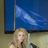 La chanteuse Shakira, ambassadrice de l'UNICEF reçue par le secrétaire général Ban Ki-moon au siège des Nations Unies à New York, le 22 septembre 2015.