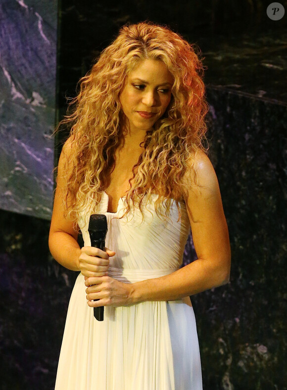 La chanteuse Shakira chante la chanson "Imagine" devant la 70ème Assemblée générale de l'ONU au siège des Nations unies à New York, le 25 septembre 2015 après le discours du pape François.