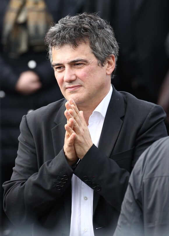 Patrick Pelloux - Sorties des obsèques du dessinateur Charb (Stéphane Charbonnier) à la Halle Saint Martin à Pontoise, le 16 janvier 2015. Il fait partie des 12 personnes tuées lors de l'attaque terroriste au siège de Charlie Hebdo, le 7 janvier 2015.