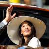 George Clooney et sa femme Amal Alamuddin quittent l'hôtel Cipriani pour se rendre au palais de Ca Farsetti à Venise, le 29 septembre 2014 pour leur mariage civil à la mairie de Venise qui va officialiser la cérémonie de samedi soir.