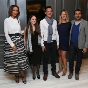 Sonia Rolland (Sonia, habillée par Georges Hobeika, a reçu le prix de la femme humanitaire de l'année), Anaïs Foray, guest, Zinedine Soualem et sa compagne Caroline Faindt - Soirée de remise des prix de la 12ème édition du TROFEMINA (prix décerné à des femmes d'exception) au pavillon Royal à Paris, le 14 octobre 2015