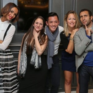 Sonia Rolland (Sonia, habillée par Georges Hobeika, a reçu le prix de la femme humanitaire de l'année), Anaïs Foray, guest, Zinedine Soualem et sa compagne Caroline Faindt - Soirée de remise des prix de la 12ème édition du TROFEMINA (prix décerné à des femmes d'exception) au pavillon Royal à Paris, le 14 octobre 2015.