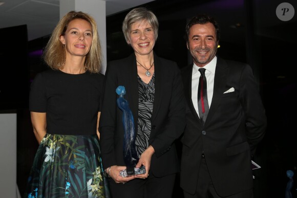 Guest, Agnès Ogier (Prix business), Bernard Montiel - Soirée de remise des prix de la 12ème édition du TROFEMINA (prix décerné à des femmes d'exception) au pavillon Royal à Paris, le 14 octobre 2015.
