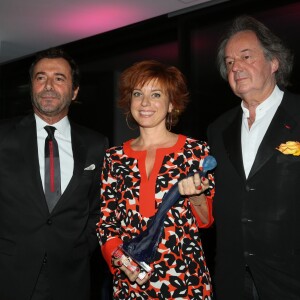 Bernard Montiel, Sylvie Malys (prix catégorie culture), Gonzague Saint Bris - Soirée de remise des prix de la 12ème édition du TROFEMINA (prix décerné à des femmes d'exception) au pavillon Royal à Paris, le 14 octobre 2015.