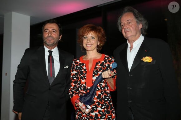 Bernard Montiel, Sylvie Malys (prix catégorie culture), Gonzague Saint Bris - Soirée de remise des prix de la 12ème édition du TROFEMINA (prix décerné à des femmes d'exception) au pavillon Royal à Paris, le 14 octobre 2015.