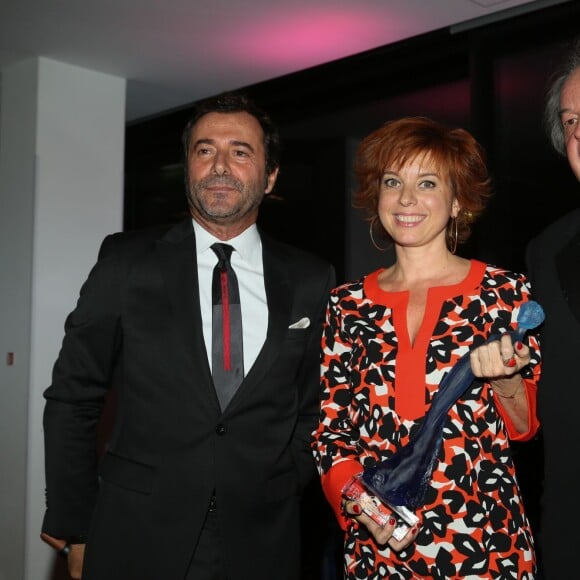 Bernard Montiel, Sylvie Malys (prix catégorie culture), Gonzague Saint Bris - Soirée de remise des prix de la 12ème édition du TROFEMINA (prix décerné à des femmes d'exception) au pavillon Royal à Paris, le 14 octobre 2015.