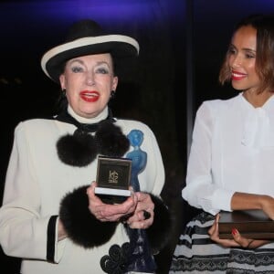 Geneviève de Fontenay, Sonia Rolland (Sonia, habillée par Georges Hobeika, a reçu le prix de la femme humanitaire de l'année) - Soirée de remise des prix de la 12ème édition du TROFEMINA (prix décerné à des femmes d'exception) au pavillon Royal à Paris, le 14 octobre 2015