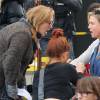 Renée Zellweger et James Callis  sur le tournage de "Bridget Jones 3" dans la gare de St Pancras à Londres le 9 octobre 2015.