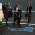  Exclusif - Cara Delevingne, sa soeur Poppy Delevingne et Kendall Jenner montent à bord d'un hélicoptère à Londres, le 10 octobre 2015.  