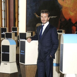 David Beckham, ambassadeur de l'UNICEF, soutient une oeuvre pour promouvoir la voix de l'enfant à l'ONU. New York le 24 septembre 2015.