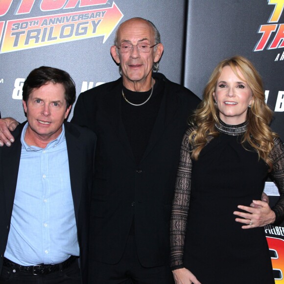 Michael J. Fox, Christopher Lloyd et Lea Thompson au 30e anniversaire de la saga "Retour vers le futur" au AMC Loews Lincoln Square 13 à New York, le 21 octobre 2015.