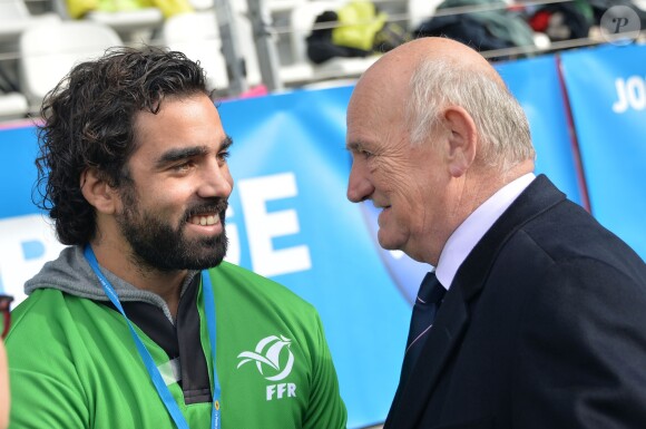 Pierre Camou ( président de la fédération française de Rugby) et Yoann Huget lors des Journées Nationales de l'arbitrage au stade Jean Bouin le 21 octobre 2015 à Paris