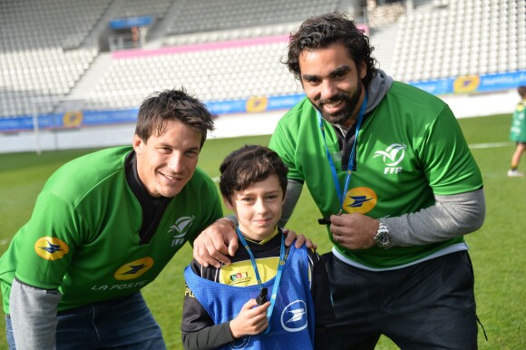 François Trinh-Duc et Yoann Huget lors des Journées Nationales de l'arbitrage au stade Jean Bouin le 21 octobre 2015 à Paris