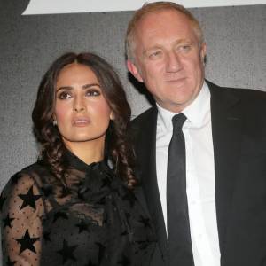 Salma Hayek et son mari François-Henri Pinault - People au défilé de mode "Saint Laurent", collection prêt-à-porter printemps-été 2016, à Carreau du Temple à Paris le 5 Octobre 2015.