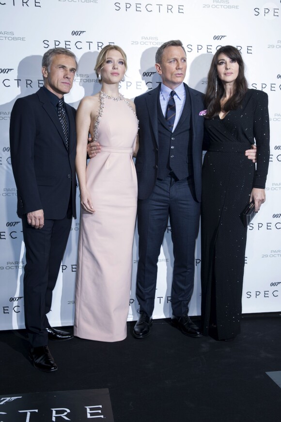 Christoph Waltz,Léa Seydoux, Daniel Craig et Monica Bellucci - Première du film "007 Spectre" au Grand Rex à Paris, le 29 octobre 2015.