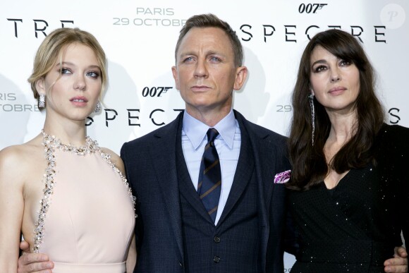 Léa Seydoux, Daniel Craig et Monica Bellucci - Première du film "007 Spectre" au Grand Rex à Paris, le 29 octobre 2015.