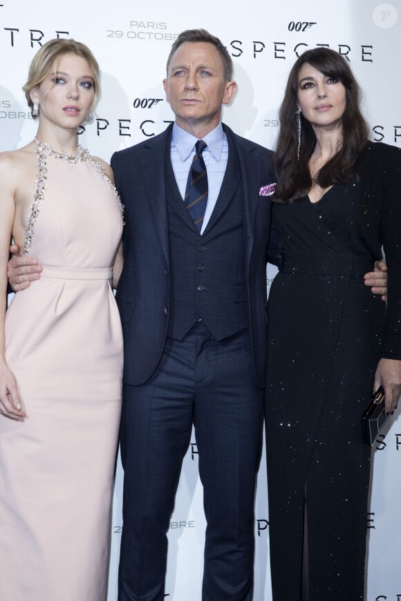 Léa Seydoux, Daniel Craig et Monica Bellucci - Première du film "007 Spectre" au Grand Rex à Paris, le 29 octobre 2015.
