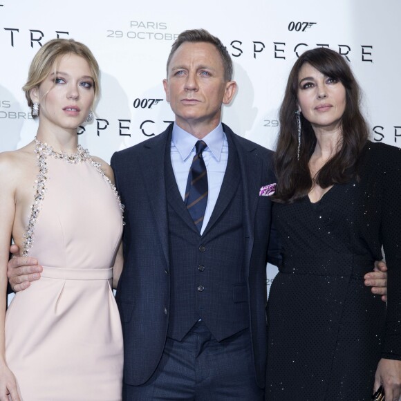 Léa Seydoux, Daniel Craig et Monica Bellucci - Première du film "007 Spectre" au Grand Rex à Paris, le 29 octobre 2015.