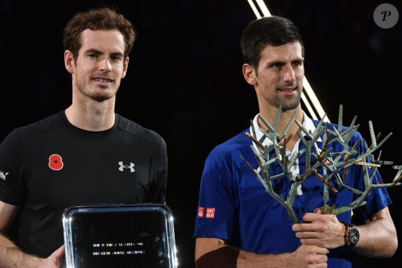 Andy Murray, Novak Djokovic - Novak Djokovic remporte la finale du BNP Paribas Masters face à Andy Murray à l'Accor Hotels Arena à Paris le 8 novembre 2015.