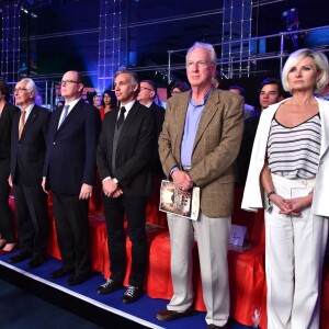 Michael Wittstock, le prince Albert II de Monaco et Paul Belmondo le 7 novembre 2015 lors de la Night of Champions à la Salle des Etoiles du Sporting de Monte-Carlo, soirée de boxe que le père de la princesse Charlene a aidé à organiser avec son ami le promoteur Rodney Berman de Golden Gloves Ltd. © Bruno Bebert / Bestimage