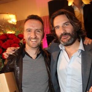 Jean-Noel Orengo ( Prix de Flore 2015 ) et Frederic Beigbeder - lors de la remise du Prix de Flore au café Flore à Paris, le 10 novembre 2015