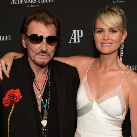 Exclusif - Johnny Hallyday et sa femme Laeticia Hallyday - La maison Audemars Piguet a célébré le lancement de la nouvelle Millenary Femme au Carreau du Temple à Paris le 6 juillet 2015 .