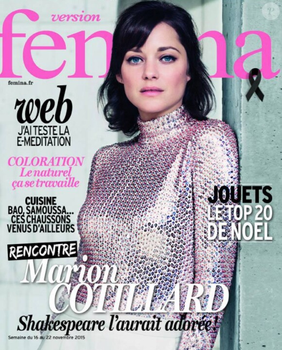 Marion Cotillard en couverture de Version Femina, supplément du JDD du 15 novembre 2015.
