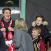 Le prince Frederik de Danemark et son fils le prince Christian (10 ans) ont assisté le 17 novembre 2015 au stade Parken à Copenhague au match retour de barrages pour l'Euro 2016 entre le Danemark et la Suède (2-2).