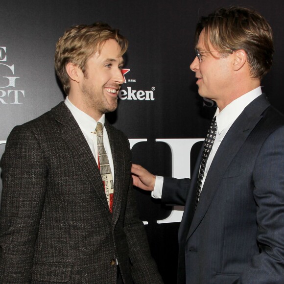 Ryan Gosilng et Brad Pitt - Première du film "The Big Short : le Casse du siècle" à New York le 23 novembre 2015.