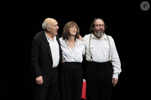 Michel Piccoli, Jane Birkin et Hervé Pierre dans "Serge Gainsbourg, poète majeur" au théâtre Liberté à Toulon le 11 novembre 2014