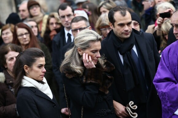 La femme de Jacques Chancel, Martine Crampes Chancel, et ses enfants Marie-Alix et Gauthier - Cérémonie religieuse à la mémoire de Jacques Chancel, en l'église Saint-Germain-des-Prés, à Paris, le 6 janvier 2015.