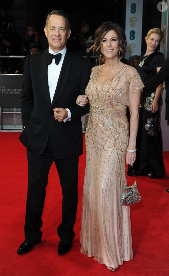 Tom Hanks et sa femme Rita Wilson - Arrivée des people à la cérémonie des Bafta Awards à Londres, le 16 février 2014.