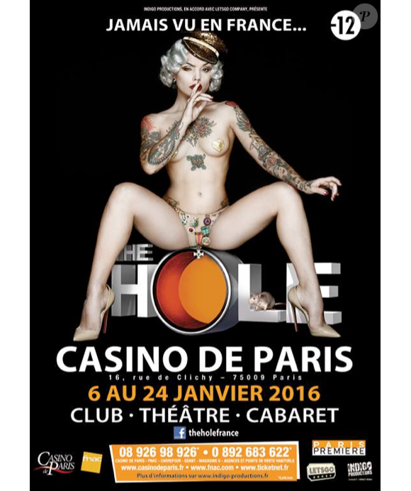 Affiche du spectacle burlesque The Hole, folie burlesque qui sera jouée au Casino de Paris du 6 au 24 janvier 2016.
